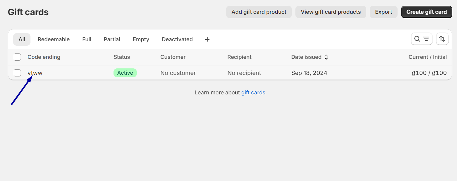Disable a Gift Card on Shopify